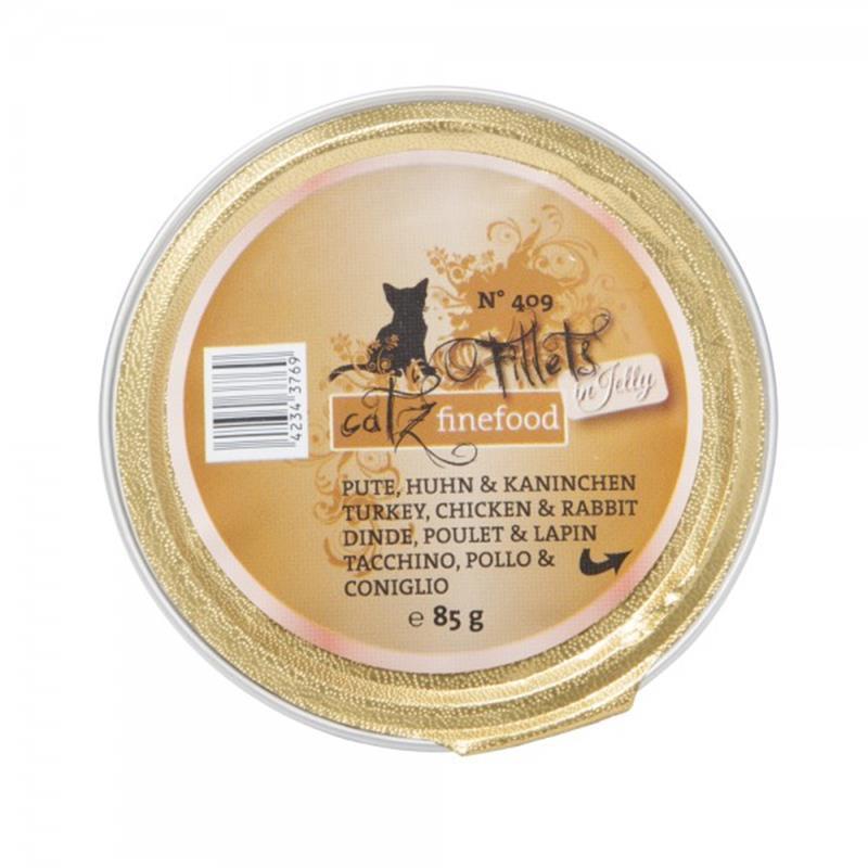 Catz Finefood fillets no. 409 puran, piščanec in zajec v želatini 85g