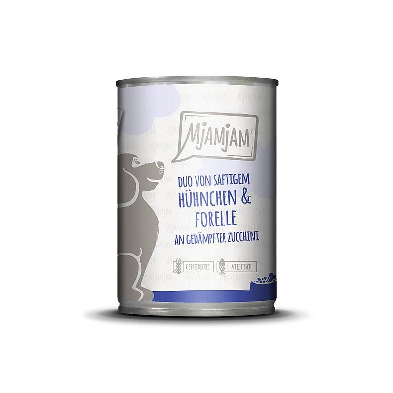 Mjamjam Dog DUO Piščanec in postrv z bučko 400g