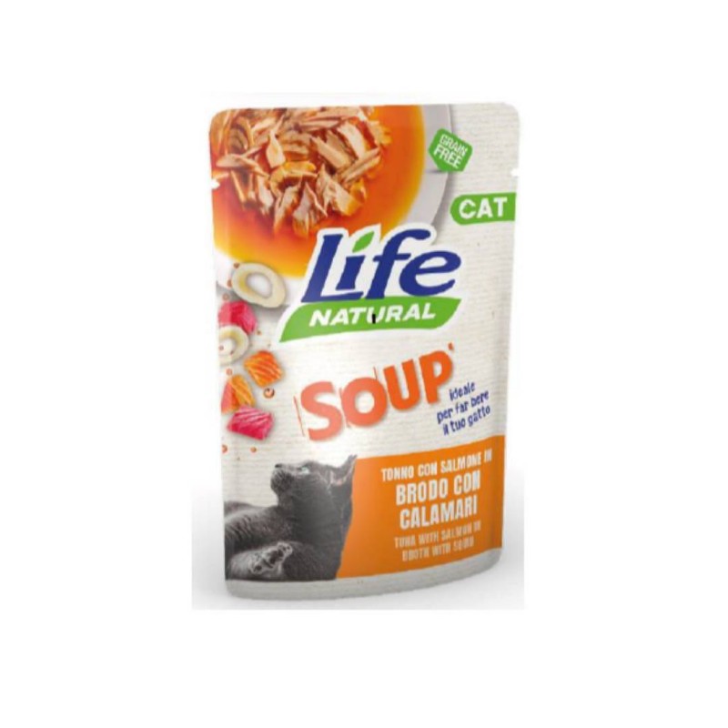 Lifecat Soup Tuna in losos v juhi z lignji 60g