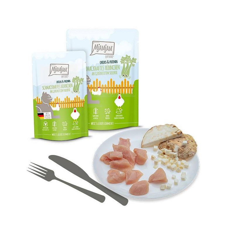 Mjamjam Chicks & Friends Piščanec in zelena 125g