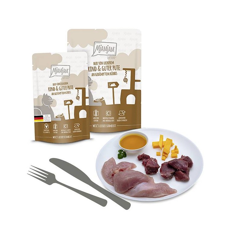 Mjamjam DUO Govedina in puran z bučo 300g