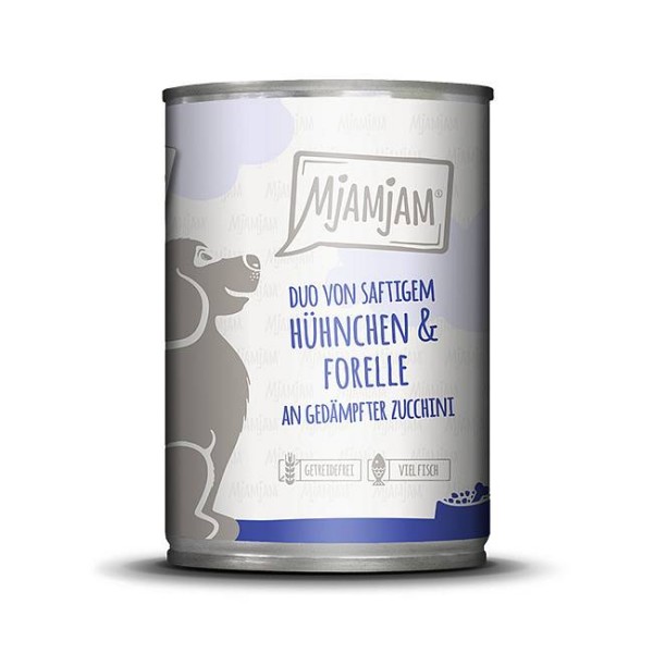 Mjamjam Dog DUO Piščanec in postrv z bučko 400g