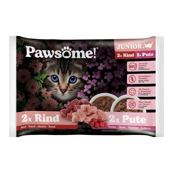 Pawsome Junior Govedina/Puran 4x85 g