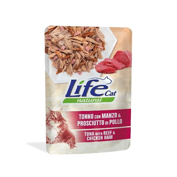 Lifecat vrečka tuna z govedino in šunko 70g