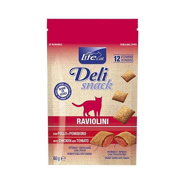 Lifecat Deli Snack priboljški Raviolini s piščancem in paradižnikom 60g