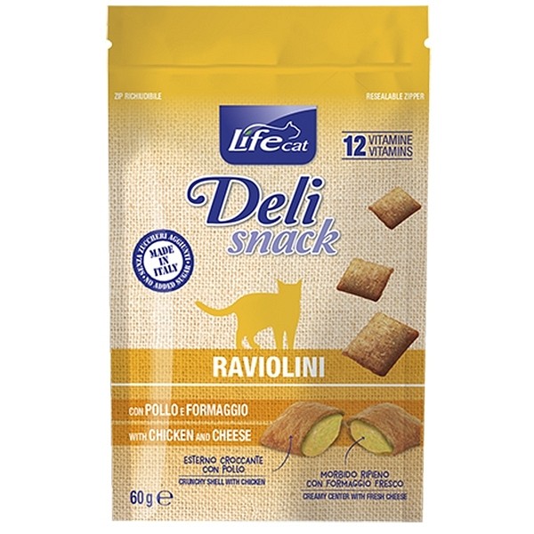 Lifecat Deli Snack priboljški Raviolini s piščancem in sirom 60g