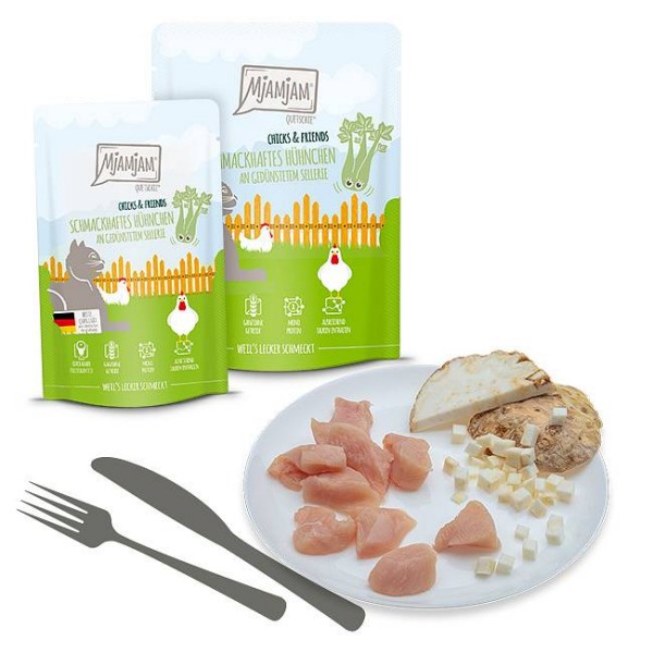 Mjamjam Chicks & Friends Piščanec in zelena 125g