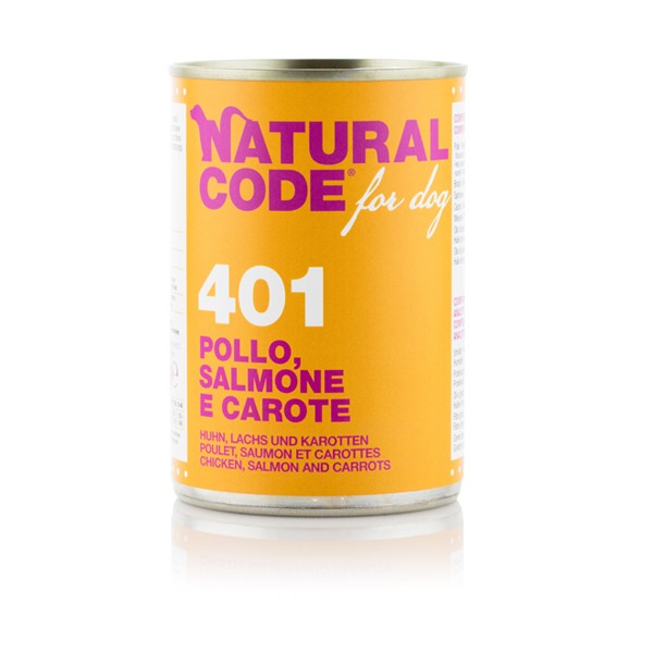 Natural Code za pse 401 Piščanec, losos in korenje 400g