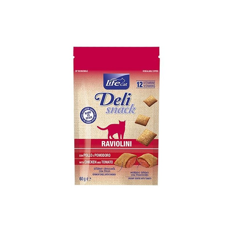 Lifecat Deli Snack priboljški Raviolini s piščancem in paradižnikom 60g